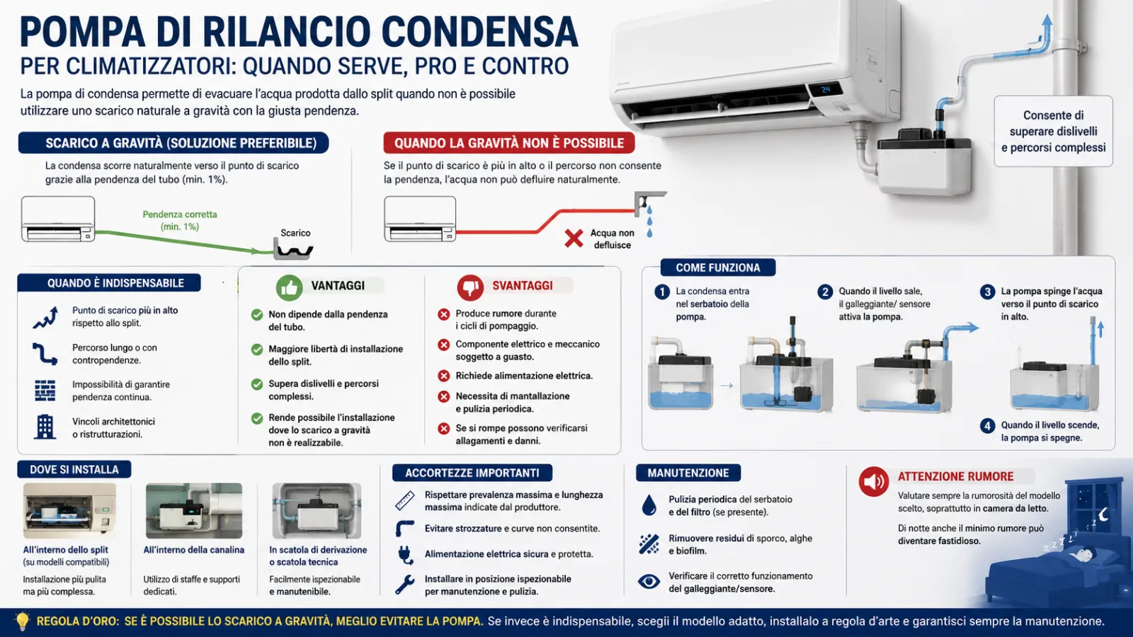 Infografica pompe rilancio condensa climatizzatore